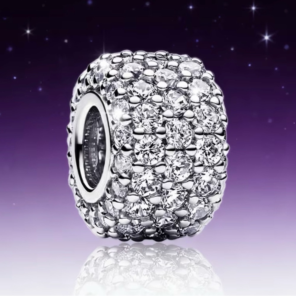 Silver Pave Charm Bead with Clear Cubic Zirconia